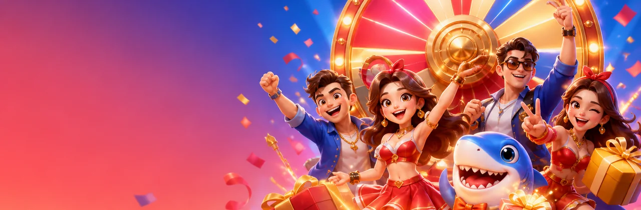 Sân khấu lễ hội với vòng quay và hộp quà phát sáng